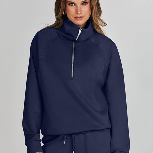 Prinbara 2 Piece Shawl Collar Half-zip Tracksuit in Navy Blue - Picture 3 of 5